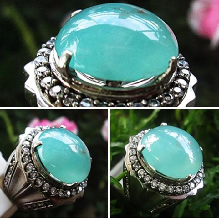 Bacan Doko Blues Green Relaxa HQ Ring Perak Asli, Full Kristal