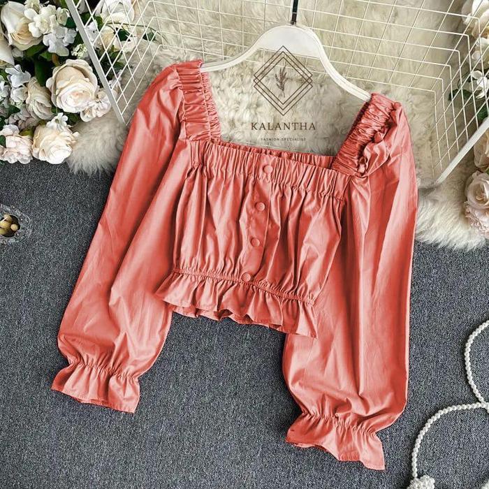 ONNIEFASHION Hebe Long Sleeve Korean Top Blus Wanita Square Neck