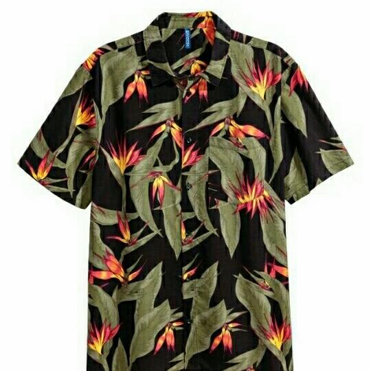 KEMEJA PANTAI PRIA VISCOSE RESORT SHIRT BLACK RED BEACH HM-01