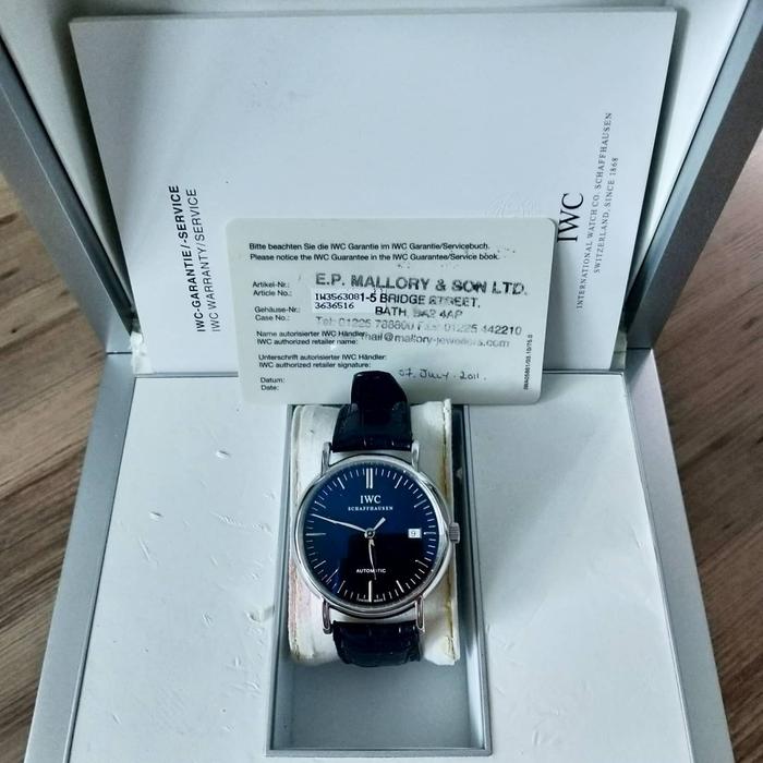 iwc portofino black dial jam pria original