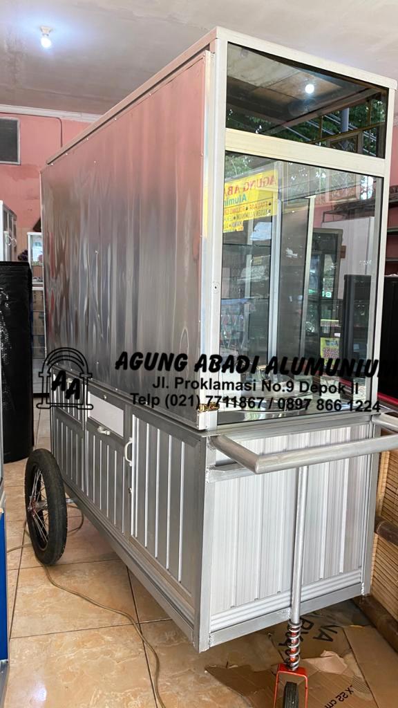 Gerobak Alumunium Dorong Keliling Roda Motor Bakso Mie Ayam SeaFood