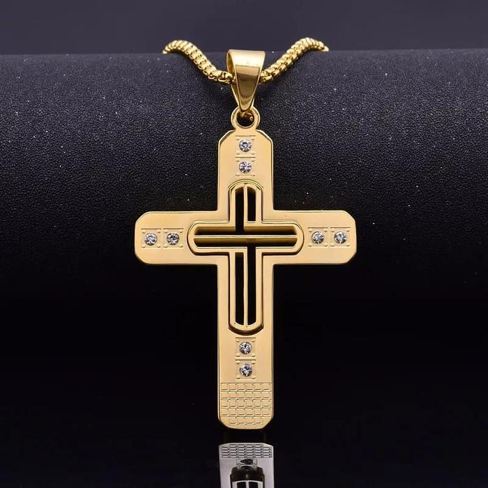 BIG CROSS kalung salib pria besar titanium premium