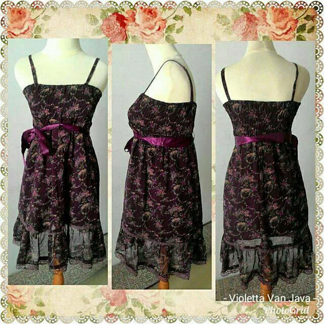 Mini dress kawai dark purple ungu shabby flower vintage Galfit