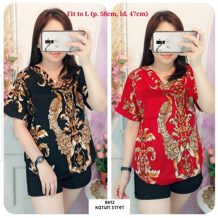 LE1051 - Atasan / Blouse Merah Imlek Motif Merak
