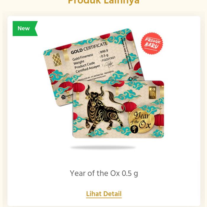 Logam Mulia LM Emas 0,5 gr Antam Kolektor Gift Series Year of the OX Shio Kerbau