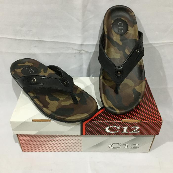 Sandal jepit kulit pria C12 ARM 03 HITAM dan COKLAT