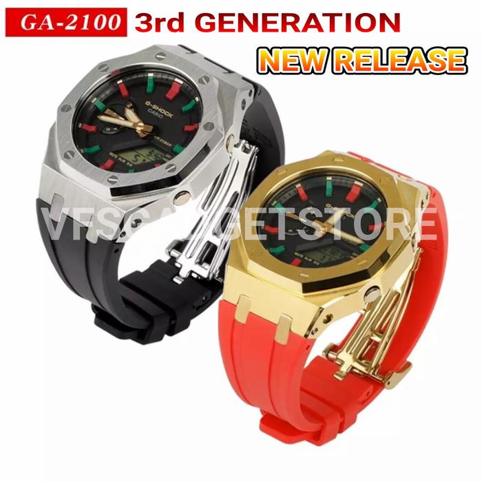 Bezel metal kombinasi silicon bracelet g shock 2100 series