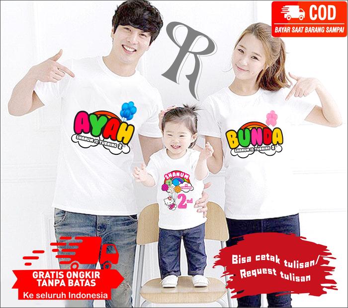 BAJU KAOS COUPLE FAMILY CUSTOM ULANG TAHUN ANAK TEMA HELLO KITTY