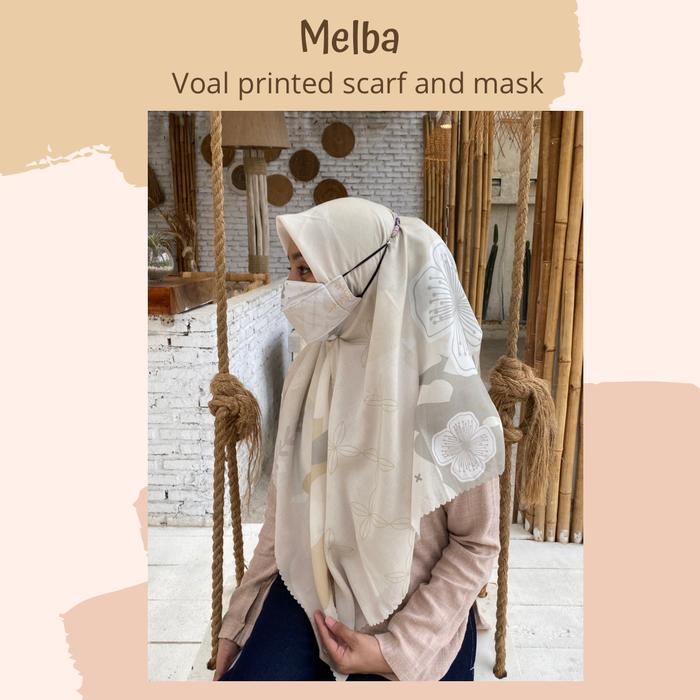 Set voal printed hijab dan masker 3D (Melba) - cream