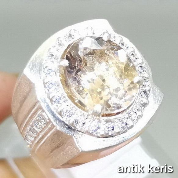 Batu Permata Kuning Yellowish Topaz Asli Natural Warna Alami RingPerak