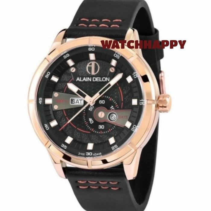 Alain Delon AD448-1535 AD448 AD 448 Dial Black Leather 100 % Original