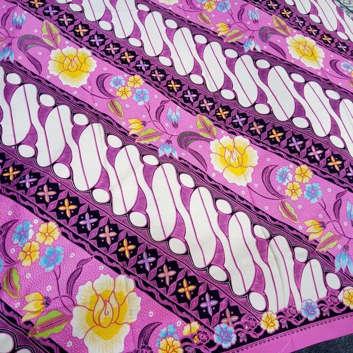 kain batik katun motif parang mawar dasar ungu