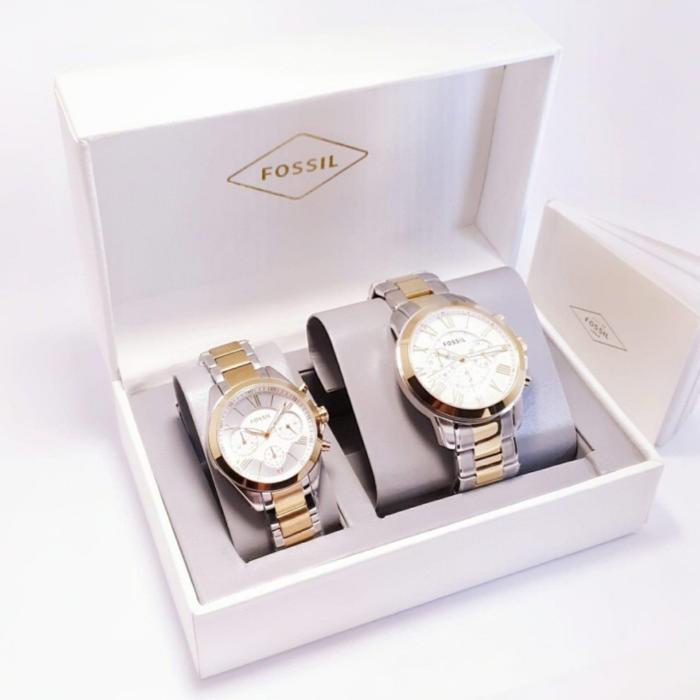 Jam Tangan Pria Wanita Fossil Pasangan Couple Original Kado Boxset