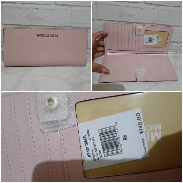 mk jet set travel slim bifold wallet blossom