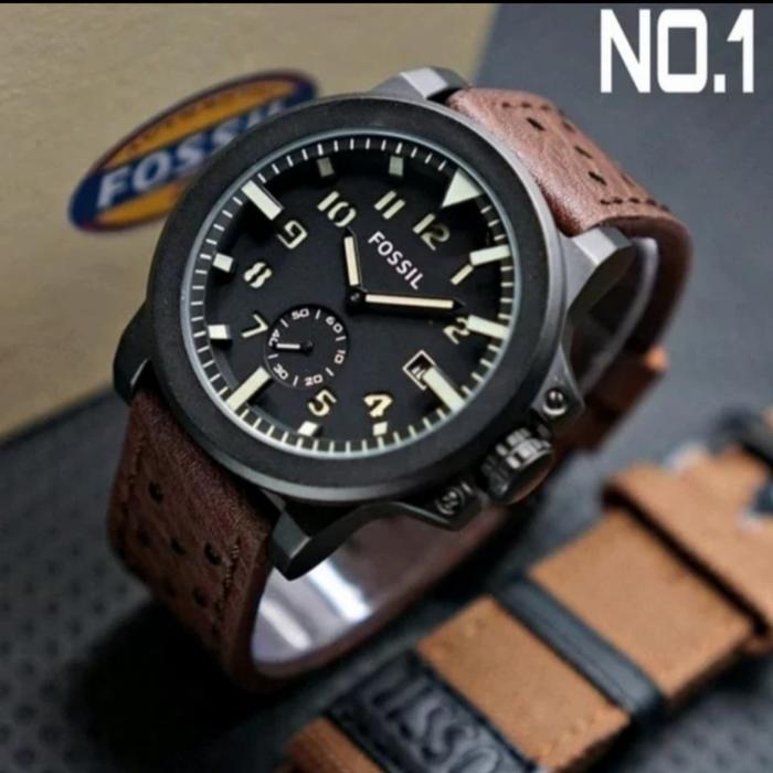 Jam Tangan Pria Fossil Tali Kulit Free Tali Kanvas