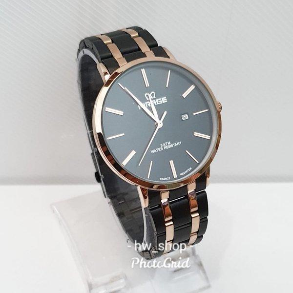 Jam Tangan Pria Mirage 8734 Hitam List Rosegold Original