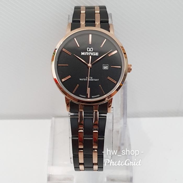 Jam Tangan Wanita Mirage 8734 Hitam Lis Rosegold Original