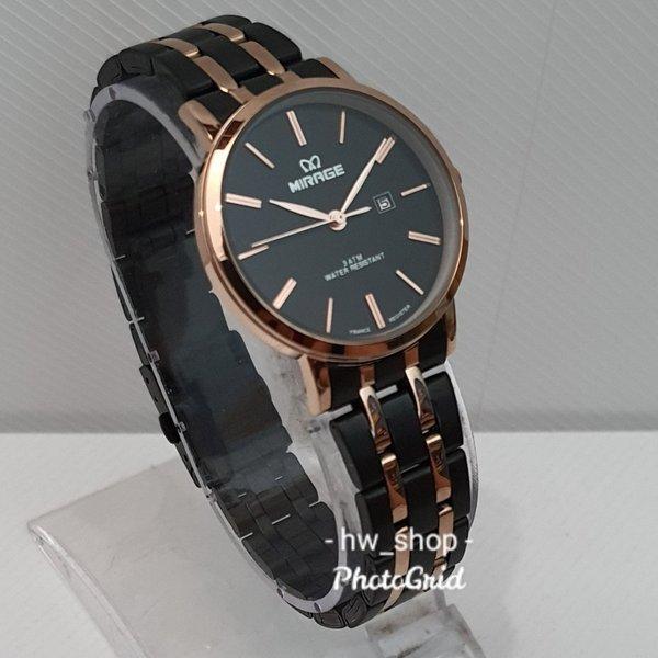 Jam Tangan Wanita Mirage 8734 Hitam List Rosegold Original