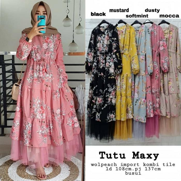 Mora Maxi Gamis Tutu Maxy Home Dress Tile Jasmin Katun Monalisa