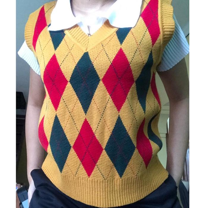 Outer Vest Wanita Knit Rajut Casual Vintage Yellow Thrift Style ARH