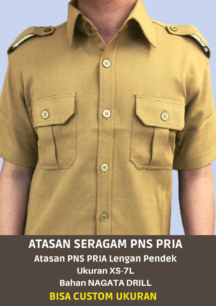 Kemeja PDH PNS Pemda Khaki Muda Pria Lengan Pendek XS-7L Nagata Drill