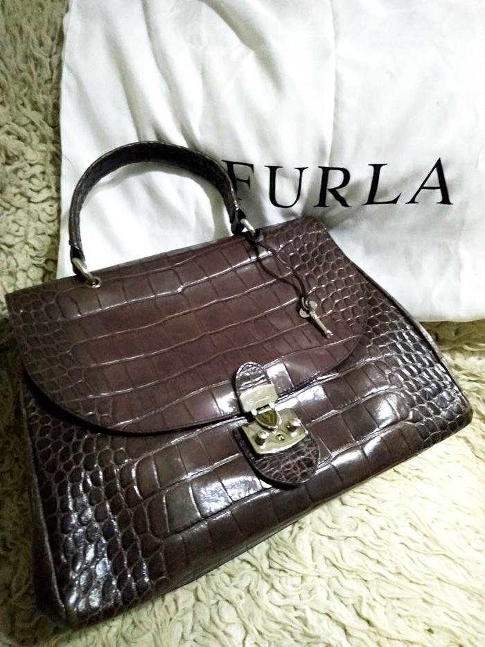 Furla Tas Wanita Handbag Asli Eropa Kulit Ungu Coklat Mauve Top Handle Import Original dengan Dust B
