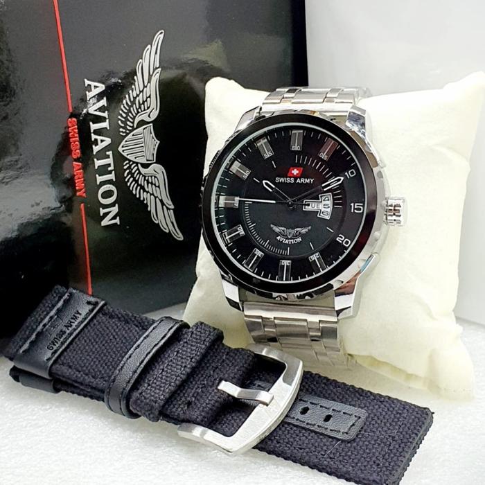 Promo JAM TANGAN SWISS ARMY SA5228 AVIATION BONUS TALI KANVAS + BOX