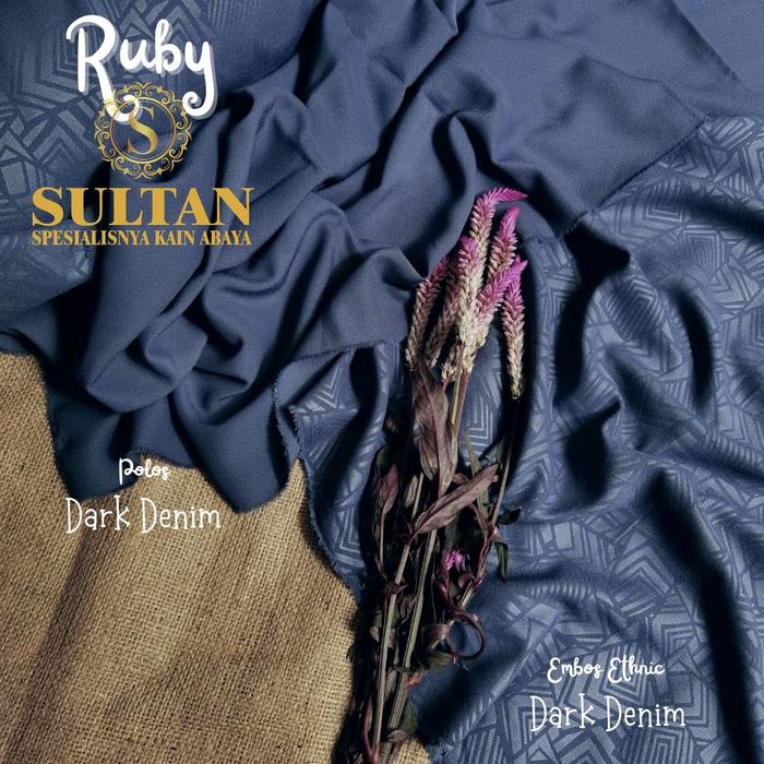 50CM EMBOS ETHNIC RUBY WOLLYCREPE WARNA DARK DENIM KAIN SULTAN