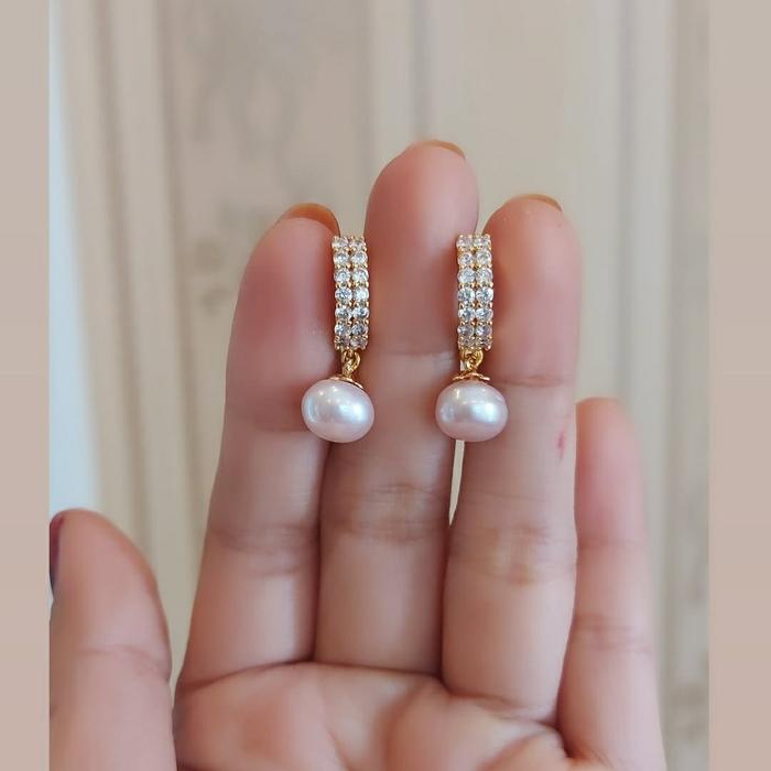anting lapis emas mutiara tawar asli lombok/ mutiara lombok asli