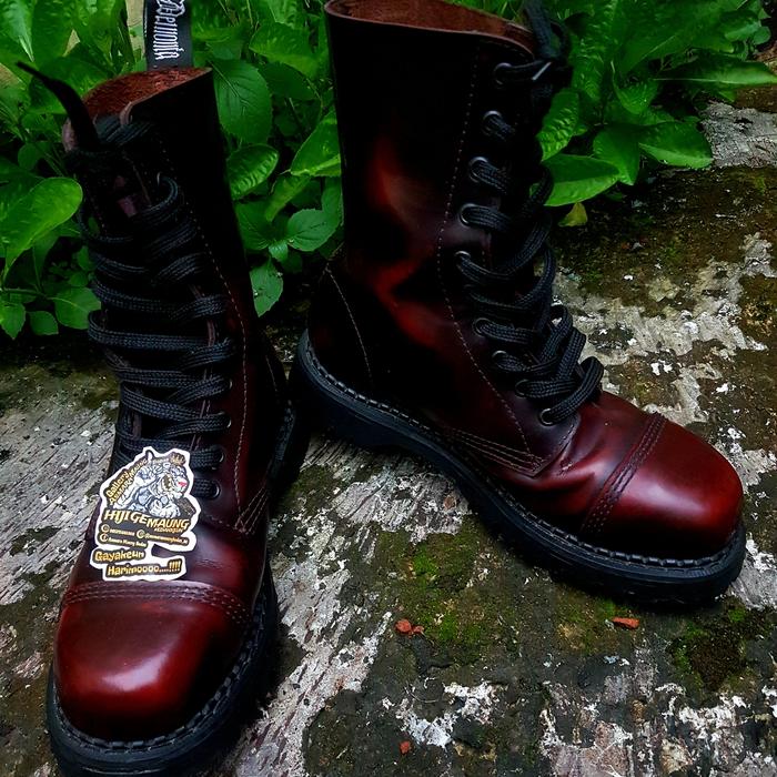 BOOT DEMONIA ROCKY-10 BURGUNDY RUB-OFF LEATHER STEEL TOE MADE ENGLAND