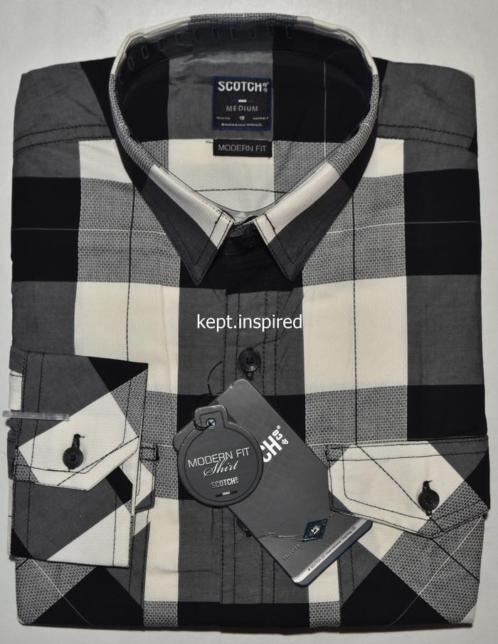 Kemeja Pria Casual SCOTCH & CO Lengan Panjang Hitam Modern Fit TDN 74