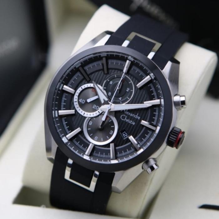 Jam Tangan Pria Original Alexandre Christie AC6582 Black Silver