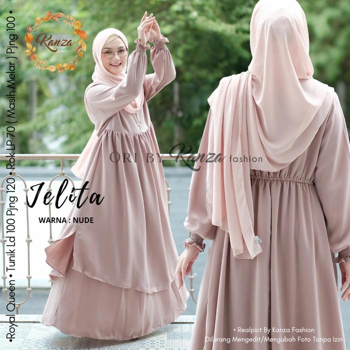 Jelita Set Tunik Plus Rok Original Berlabel Kanza Realpict Nude