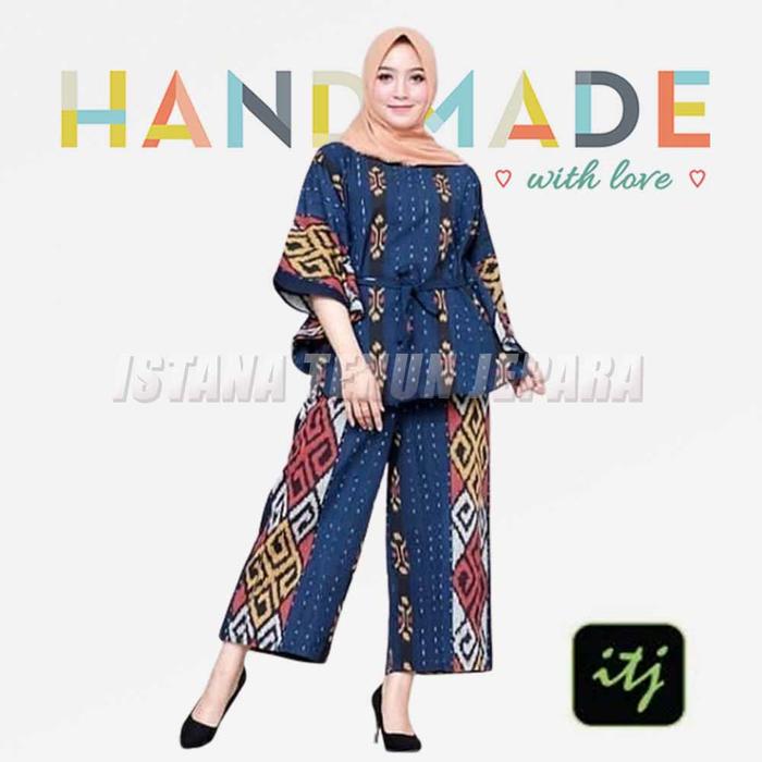 Setelan Syari Batik Muslim Wanita - Set Kulot Tenun Troso S M L XL XXL