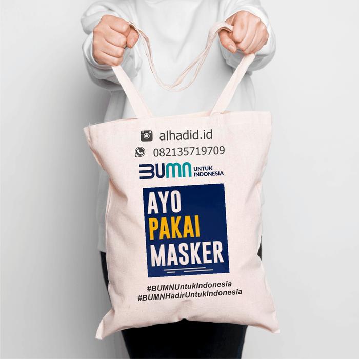 Cetak Totebag BUMN Ayo Pakai Masker Fullcolor Custom
