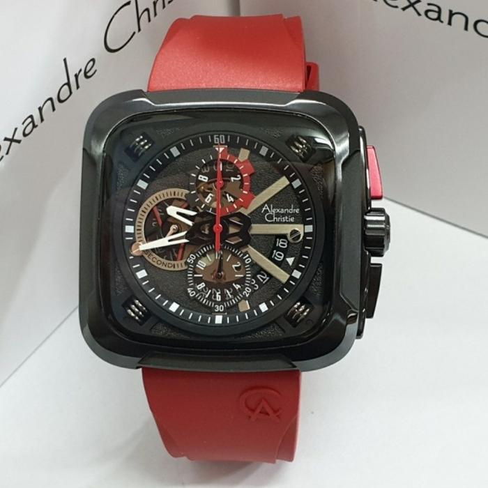 Jam Tangan Pria Alexandre Christie Original AC6577 Red Black