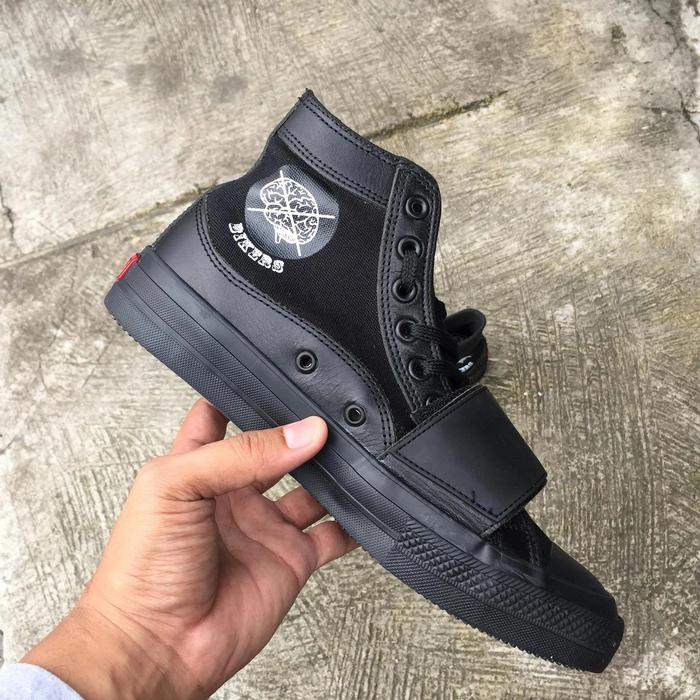 SEPATU NOBRANDS BIKERS BIKER HIGH ALL BLACK HITAM NO BRANDS FULL BLACK