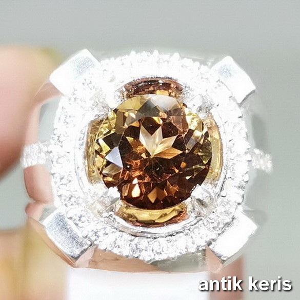 Batu Akik Permata Kuning Yellow Topaz Natural Cutting Diamond Perak925