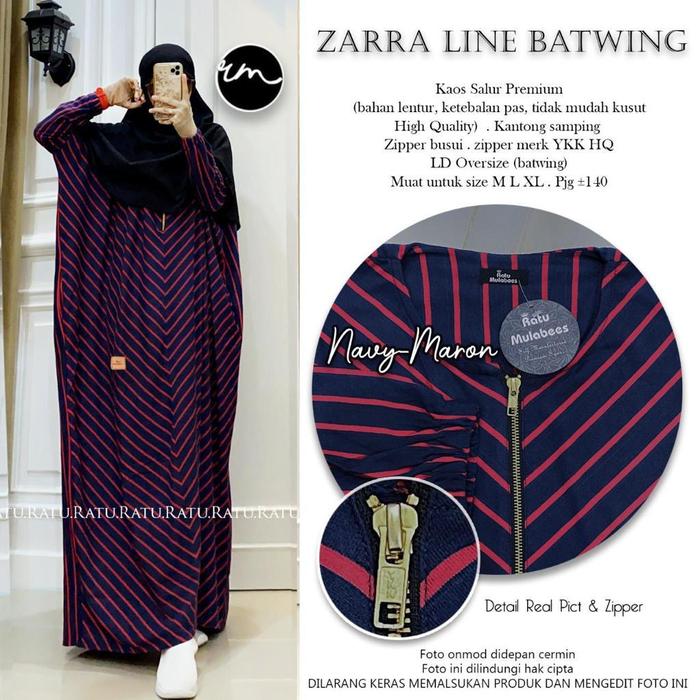gamis wanita terbaru zarra line batwing mat kaos salur adem nyaman