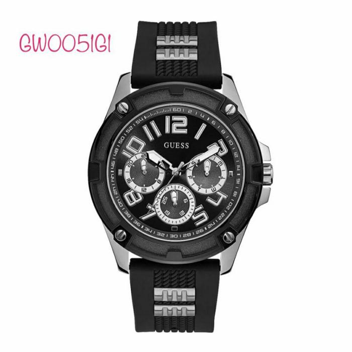 Jam Tangan Pria Guess GW0051G1 Silver Black DELTA 45mm Original