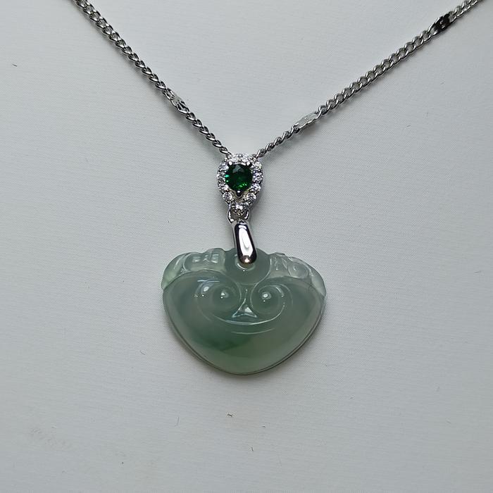 Kalung Liontin Giok ICY Jadeite Jade RUYI LOVE + sertifikat