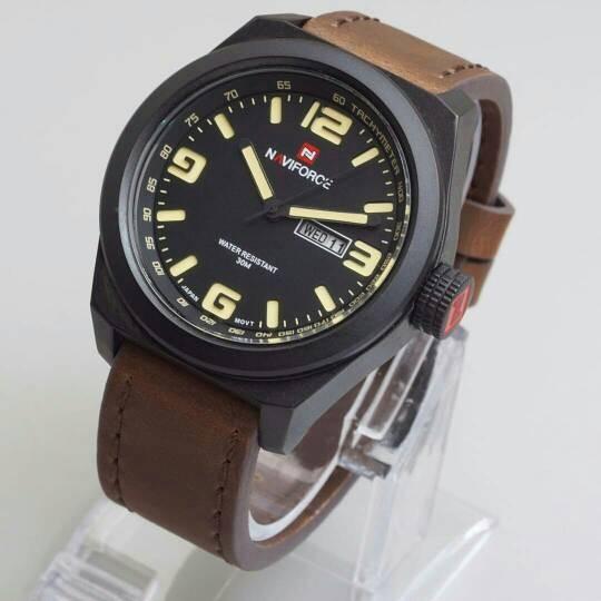 Jam tangan Naviforce 9059 kulit coklat muda water resistant