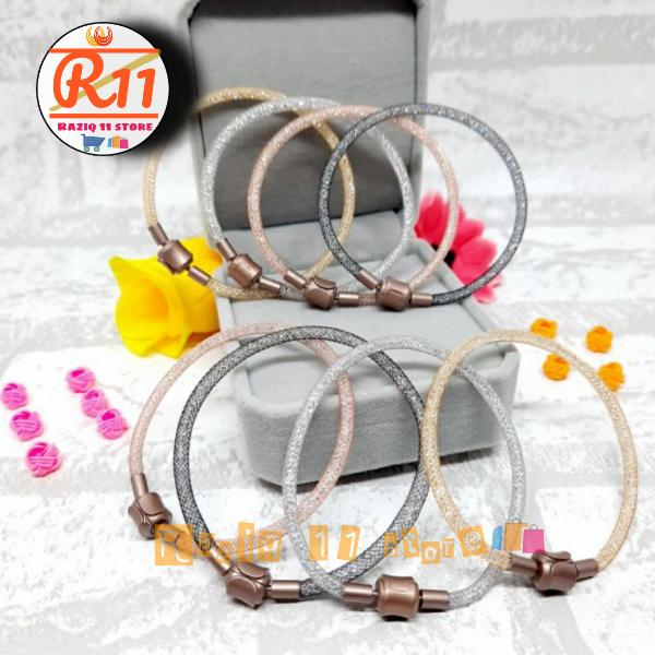 Gelang Kawat Gliter Kristal Pandora Liontin Huruf Emas Pengait Broze