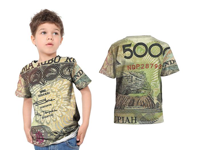 JS | Kaos Anak Unisex Motif Uang Kuno Indonesia Asli 5000 3D FullPrint