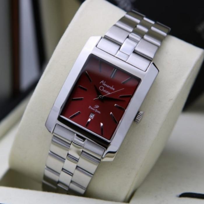 Jam Tangan Wanita Alexandre Christie Original AC1022 Red Silver