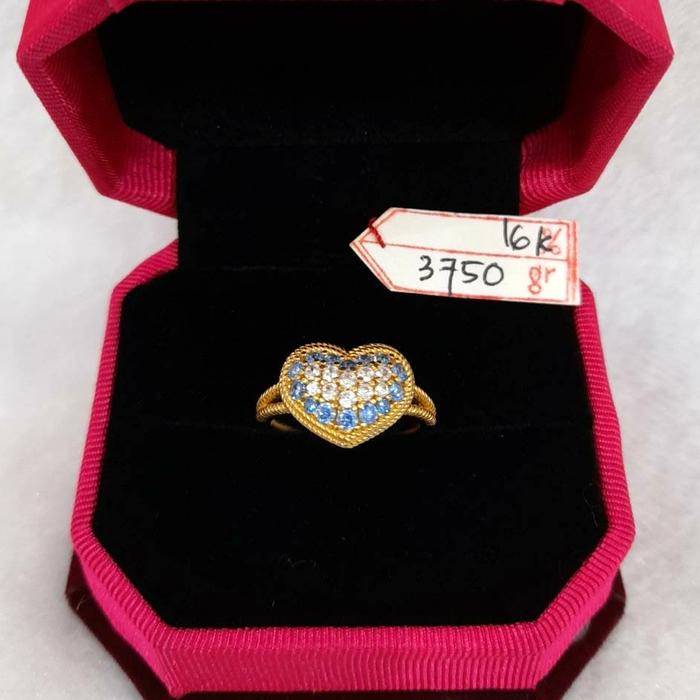 CP1772F324F cincin emas model love permata biru blue emas kuning asli