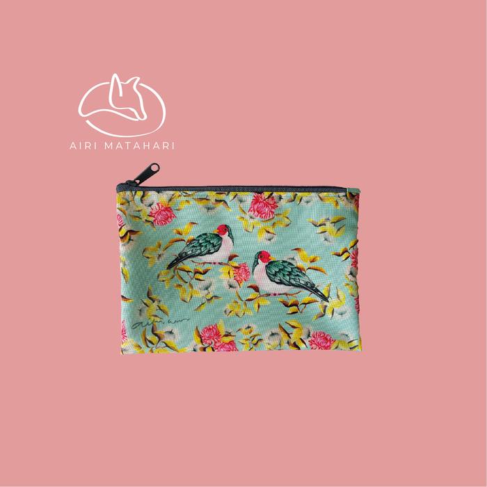Airi Matahari Pouch Flat 25 x 15 cm Motif Burung & Bunga JAMBU Kain Digital Print Tahan Air Multifun