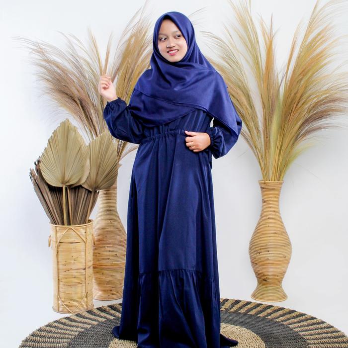 Gamis polos wolfis serut pinggang rempel bawah