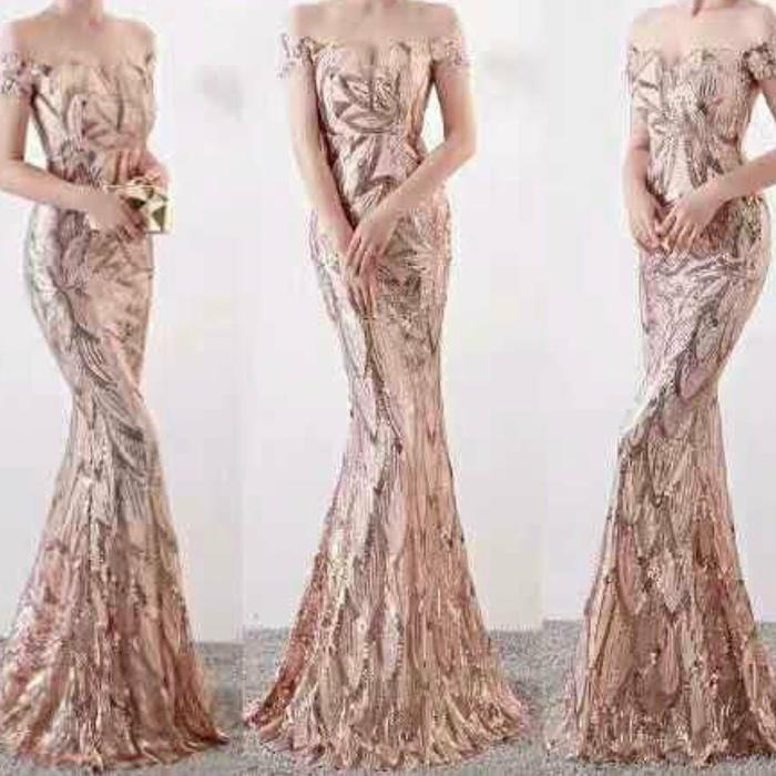 K0DE CC132 Long Dress Bahan sequin strech Import Premium Quality