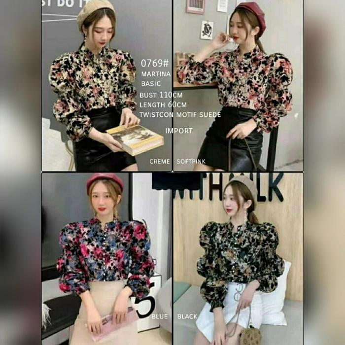 es Atasan Wanita 0769# BASIC Martina blouse import Hitam Biru Pink
